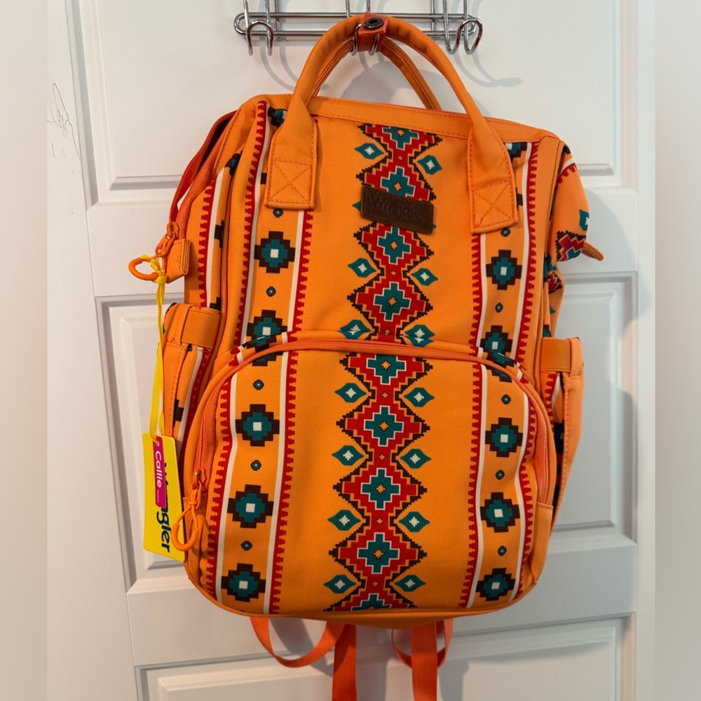 Wrangler Callie Orange Aztec Pattern Backpack - N… - image 1